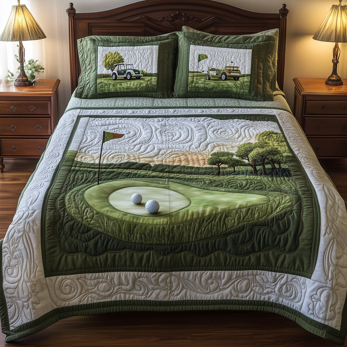 18th Hole 3-Piece Quilted Bedding Set - Design 3 — quilt and two matching pillow shams