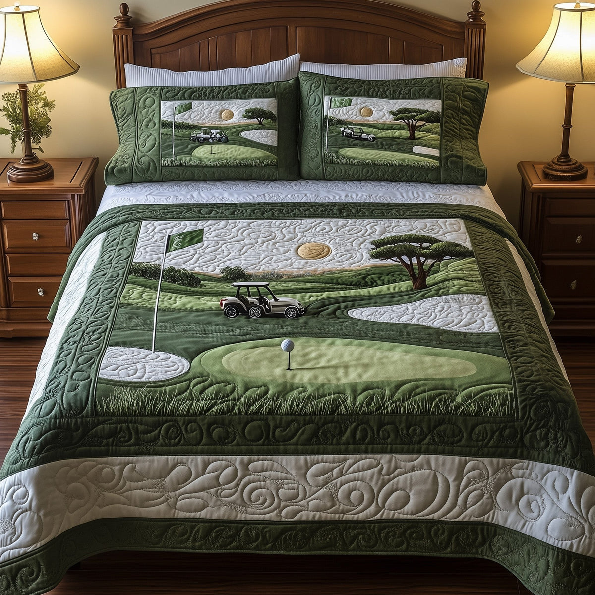 18th Hole 3-Piece Quilted Bedding Set - Design 4 — quilt and two matching pillow shams