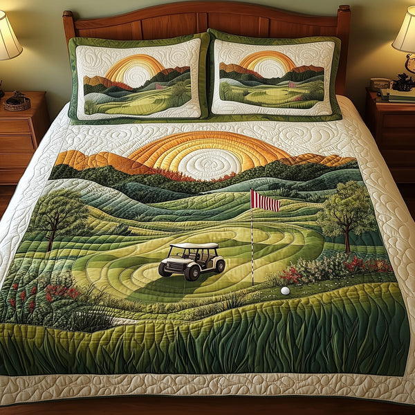 18th Hole Sunset 3-Piece Quilted Bedding Set — quilt and two matching pillow shams