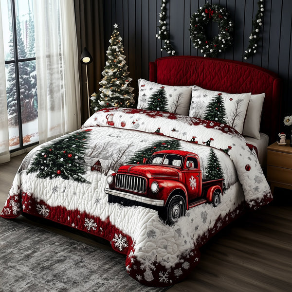 Christmas Truck 3-Piece Quilted Bedding Set - Design 3 — quilt and two matching pillow shams