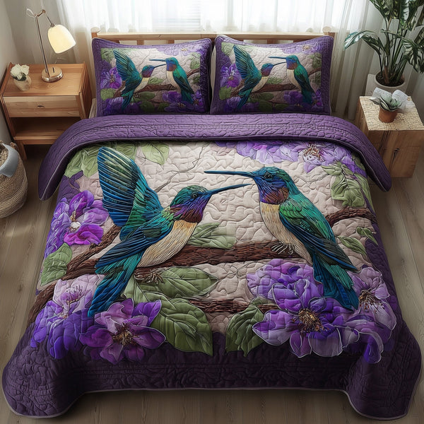 Amethyst Love quilted 3-piece bedding set on a made bed with two matching pillow shams