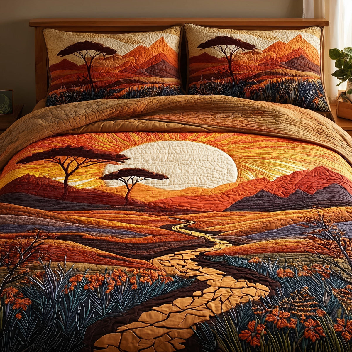 Dried Soil Motherland 3-Piece Quilted Bedding Set - Design 4 — quilt and two matching pillow shams