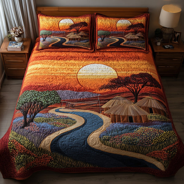 Ancestral Grounds quilted 3-piece bedding set on a made bed with two matching pillow shams