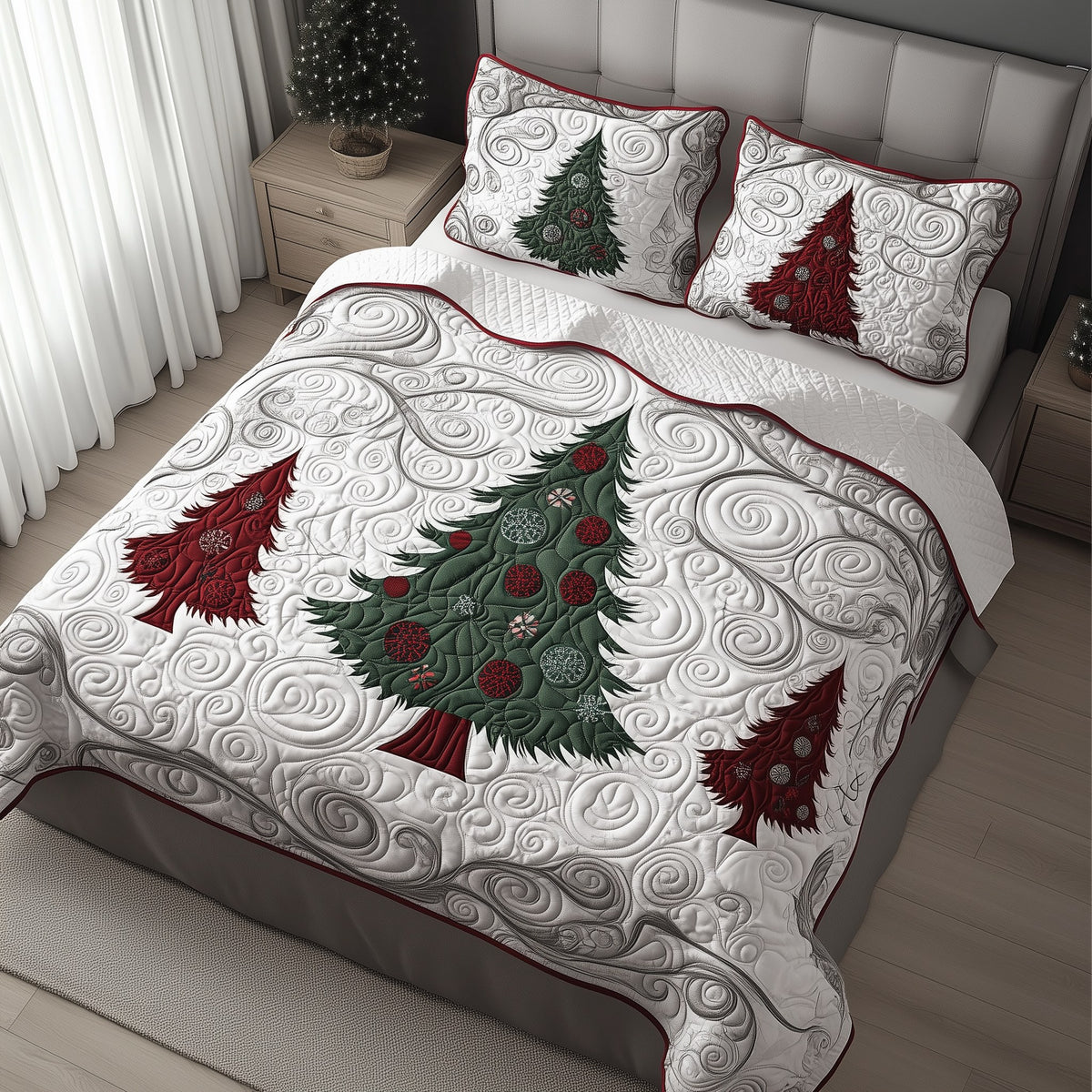 Christmas Tree 3-Piece Quilted Bedding Set - Design 8 — quilt and two matching pillow shams