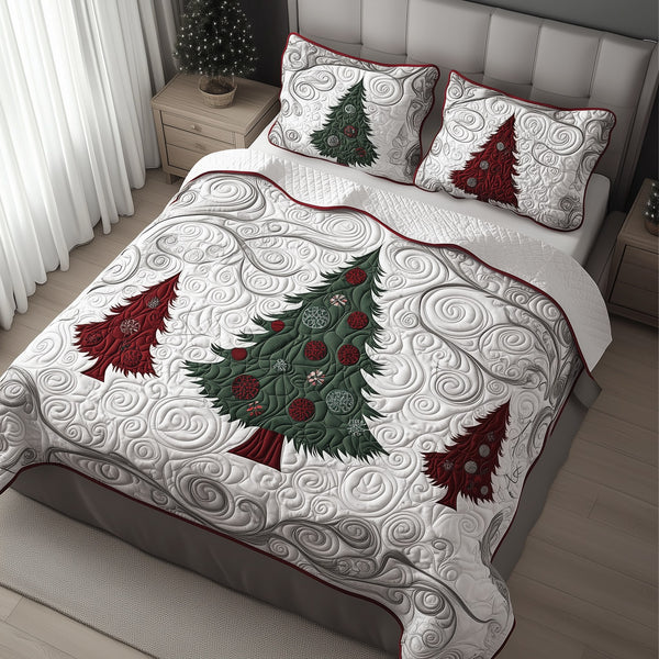 Christmas Tree 3-Piece Quilted Bedding Set - Design 8 — quilt and two matching pillow shams