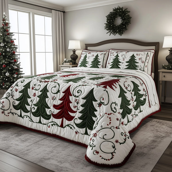 Christmas Tree 3-Piece Quilted Bedding Set - Design 9 — quilt and two matching pillow shams