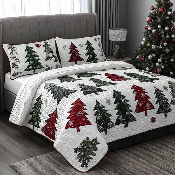 Christmas Tree 3-Piece Quilted Bedding Set - Design 10 — quilt and two matching pillow shams