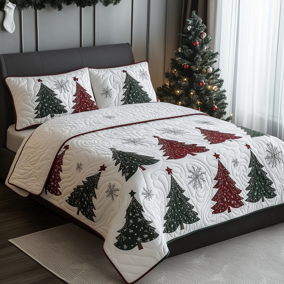 Christmas Tree 3-Piece Quilted Bedding Set - Design 11 — quilt and two matching pillow shams