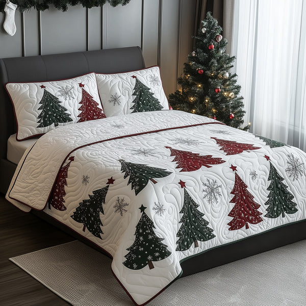 Christmas Tree 3-Piece Quilted Bedding Set - Design 11 — quilt and two matching pillow shams