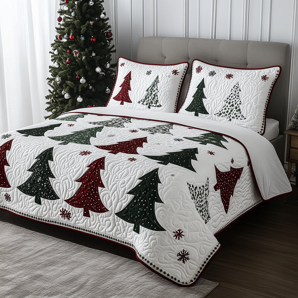 Christmas Tree 3-Piece Quilted Bedding Set - Design 12 — quilt and two matching pillow shams