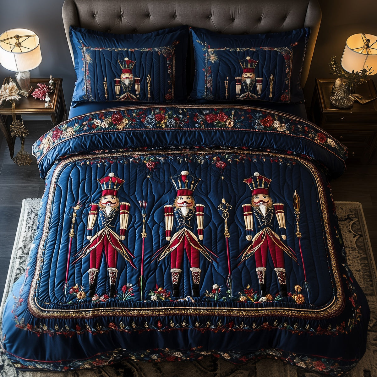 Christmas Nutcracker 3-Piece Quilted Bedding Set - Design 6 — quilt and two matching pillow shams