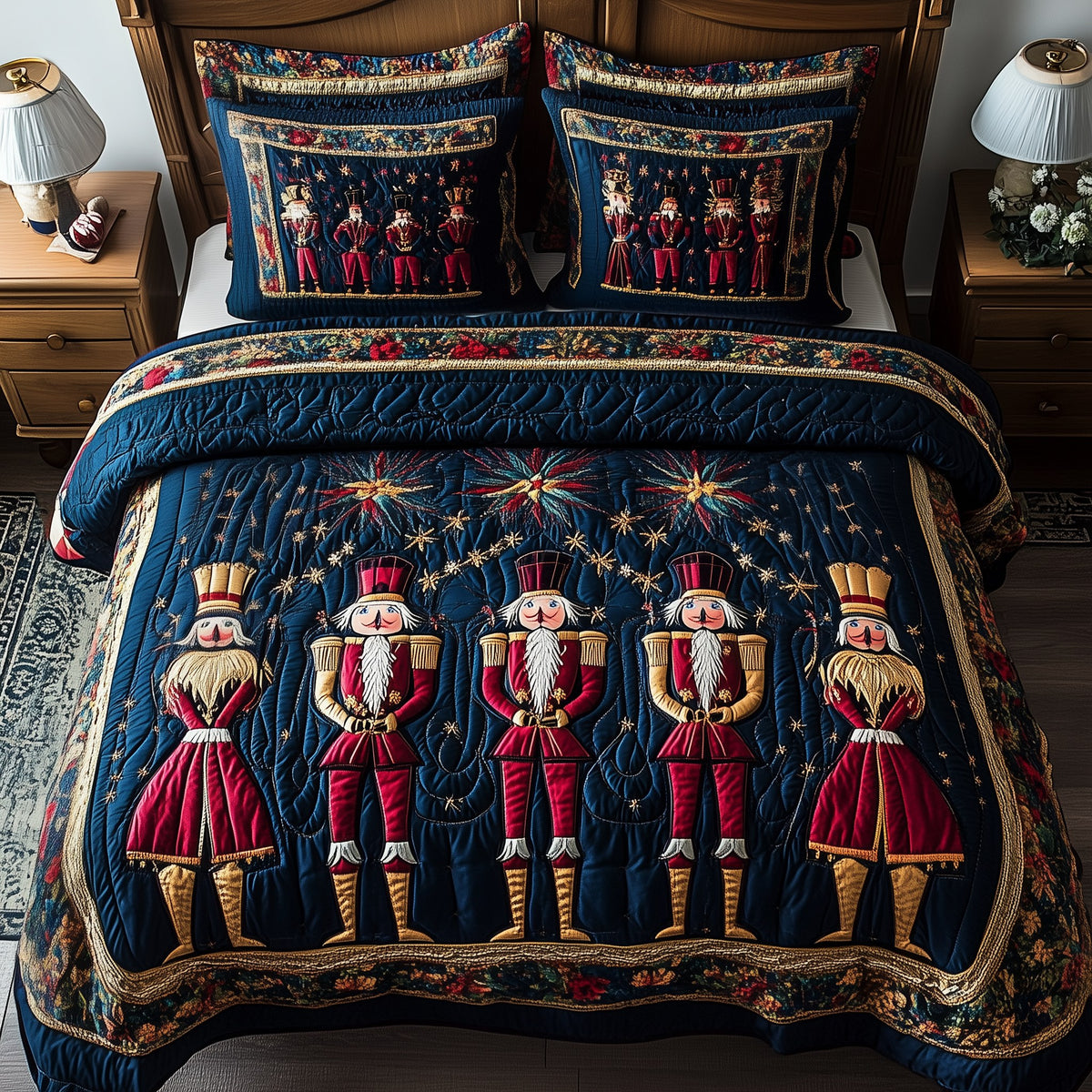 Christmas Nutcracker 3-Piece Quilted Bedding Set - Design 7 — quilt and two matching pillow shams