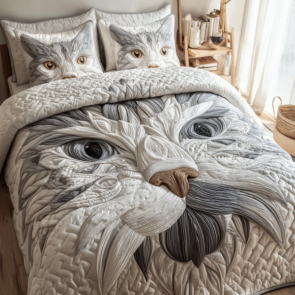 Catitude quilted 3-piece bedding set on a made bed with two matching pillow shams