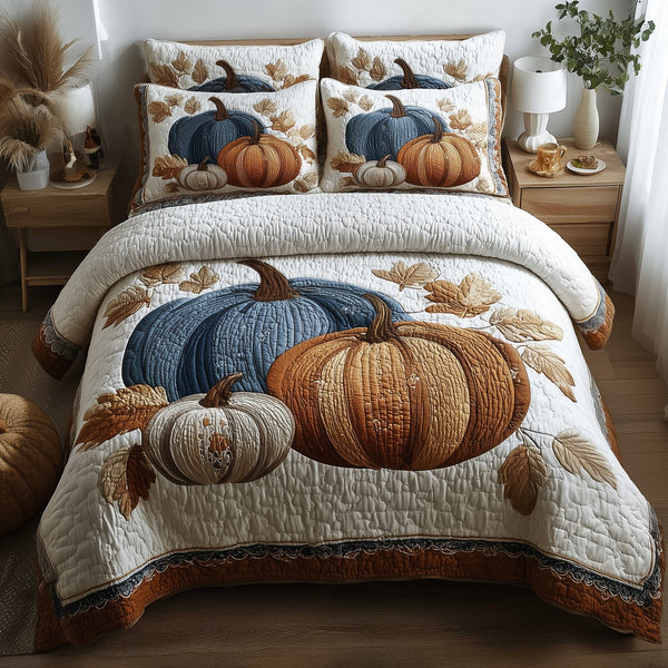 Autumn Breeze quilted 3-piece bedding set on a made bed with two matching pillow shams