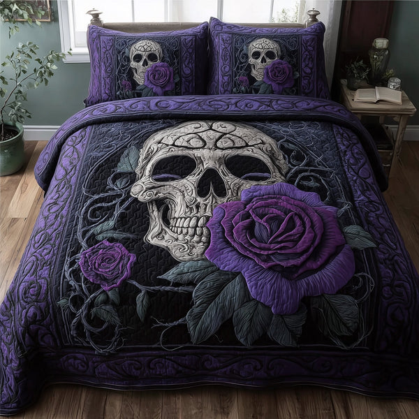 Dark Elegance quilted 3-piece bedding set on a made bed with two matching pillow shams
