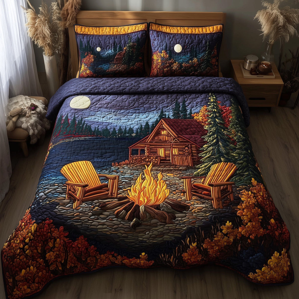 Autumn Harmony 3-Piece Quilted Bedding Set - Design 2 — quilt and two matching pillow shams
