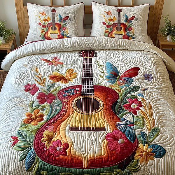 Acoustic Guitar 3-Piece Quilted Bedding Set - Design 4 — quilt and two matching pillow shams