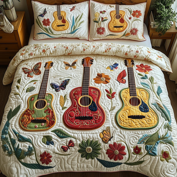 Acoustic Guitar 3-Piece Quilted Bedding Set - Design 5 — quilt and two matching pillow shams