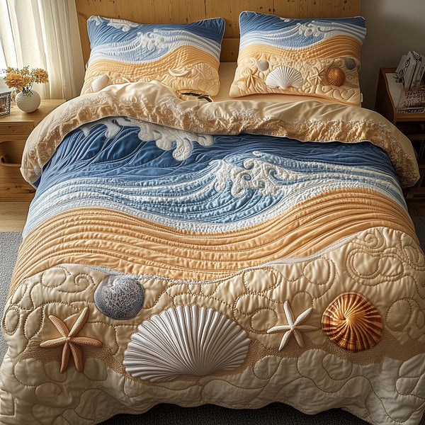 Dreamy Seashore 3-Piece Quilted Bedding Set - Design 1 — quilt and two matching pillow shams
