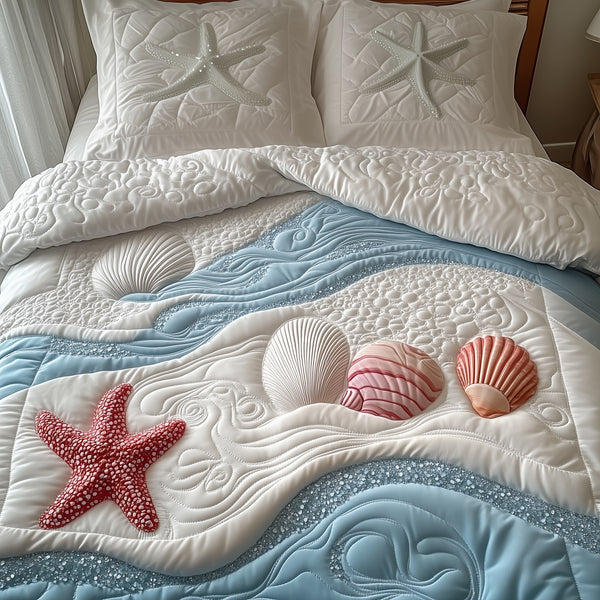 Dreamy Seashore 3-Piece Quilted Bedding Set - Design 3 — quilt and two matching pillow shams