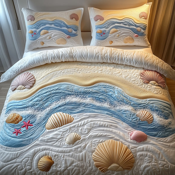 Dreamy Seashore 3-Piece Quilted Bedding Set - Design 4 — quilt and two matching pillow shams