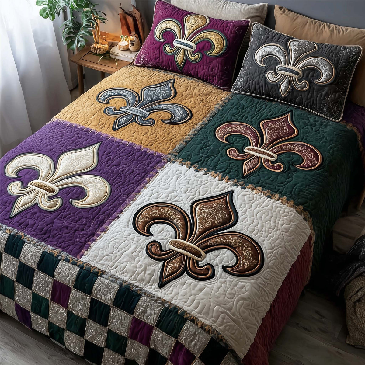 Carnival Crest 3-Piece Quilted Bedding Set - Design 4 — quilt and two matching pillow shams