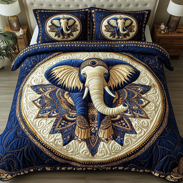 Elephant Harmony 3-Piece Quilted Bedding Set - Design 1 — quilt and two matching pillow shams