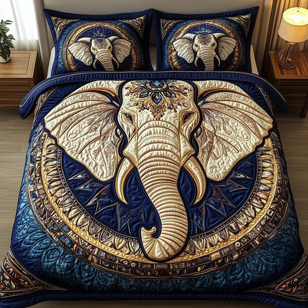 Elephant Harmony 3-Piece Quilted Bedding Set - Design 4 — quilt and two matching pillow shams