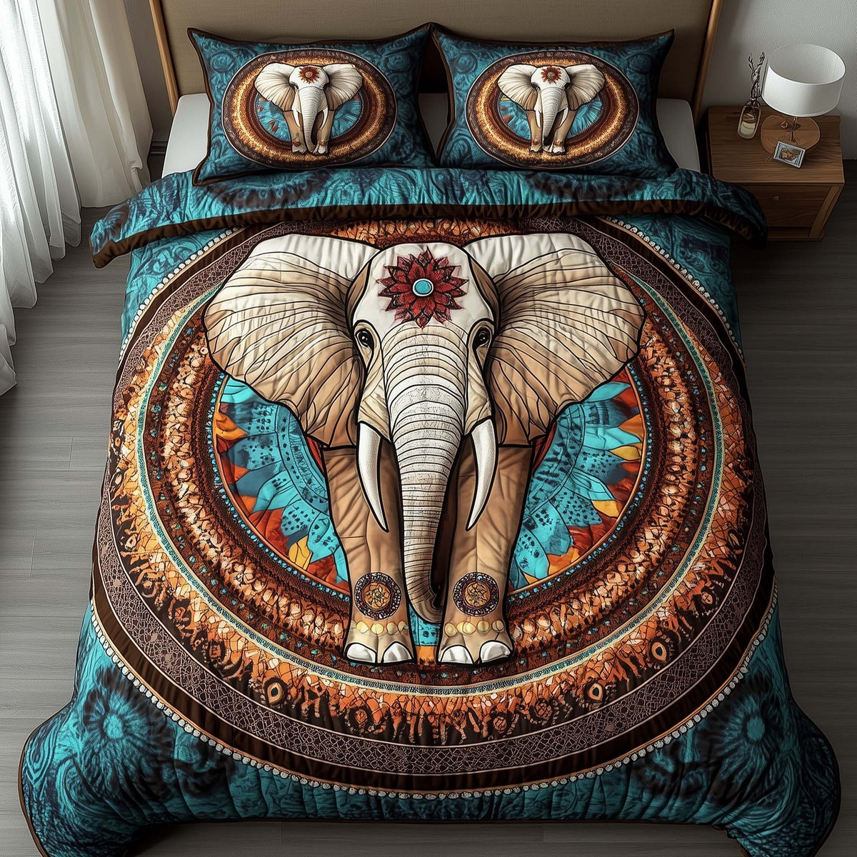Elephant Harmony 3-Piece Quilted Bedding Set - Design 5 — quilt and two matching pillow shams
