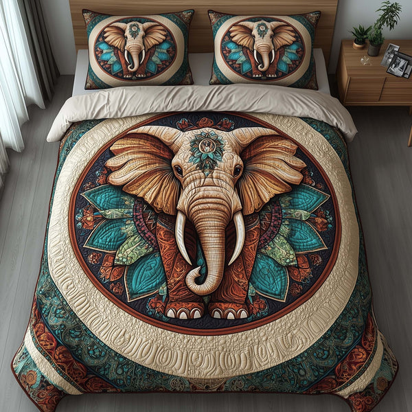 Elephant Harmony 3-Piece Quilted Bedding Set - Design 6 — quilt and two matching pillow shams