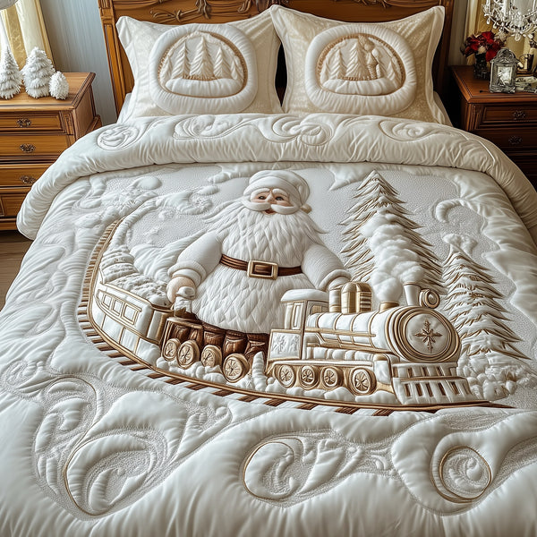 Elegant White Santa Claus 3-Piece Quilted Bedding Set - Design 3 — quilt and two matching pillow shams
