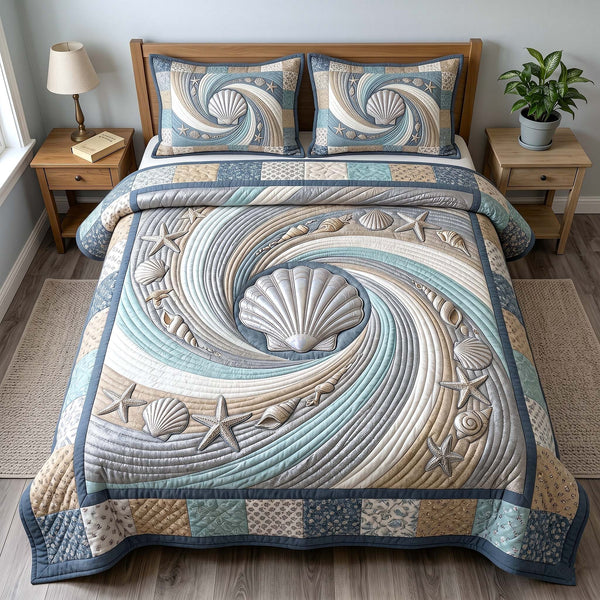 Coastal Whisper 3-Piece Quilted Bedding Set - Design 8 — quilt and two matching pillow shams