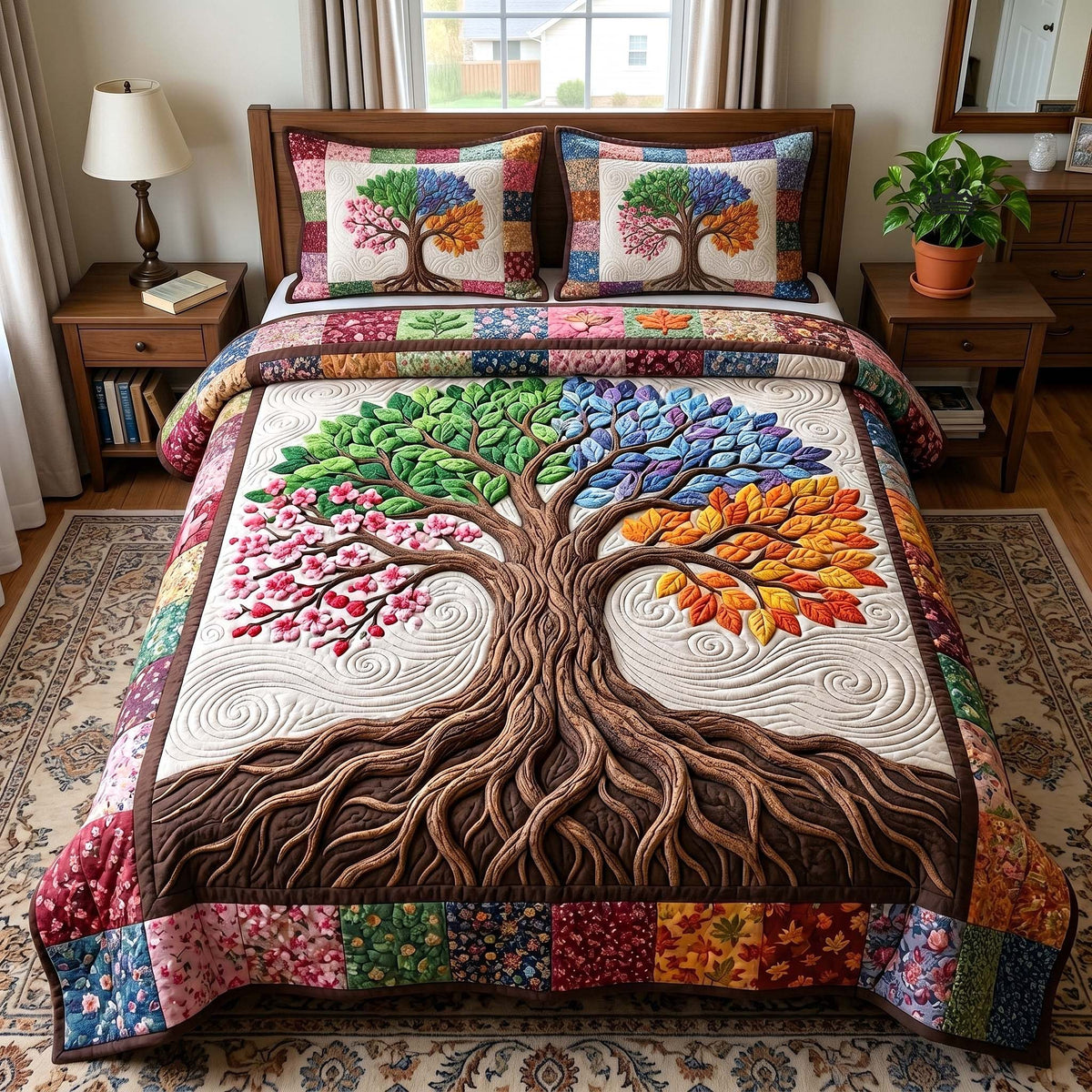 Eternal Roots 3-Piece Quilted Bedding Set - Design 4 — quilt and two matching pillow shams