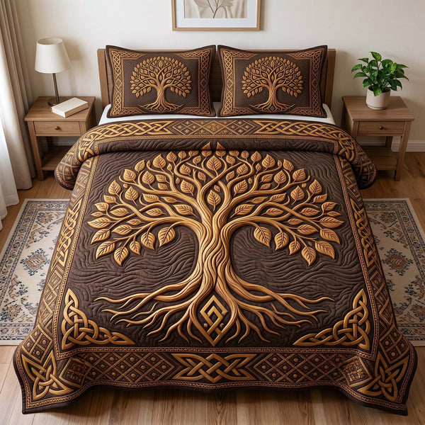 Eternal Roots 3-Piece Quilted Bedding Set - Design 5 — quilt and two matching pillow shams