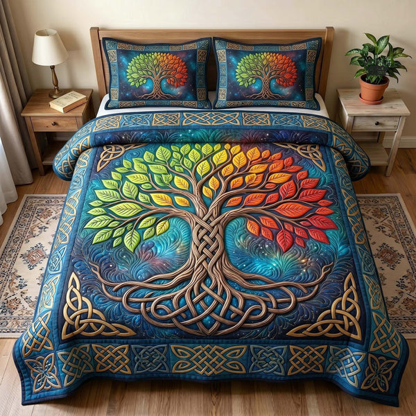 Eternal Roots 3-Piece Quilted Bedding Set - Design 6 — quilt and two matching pillow shams