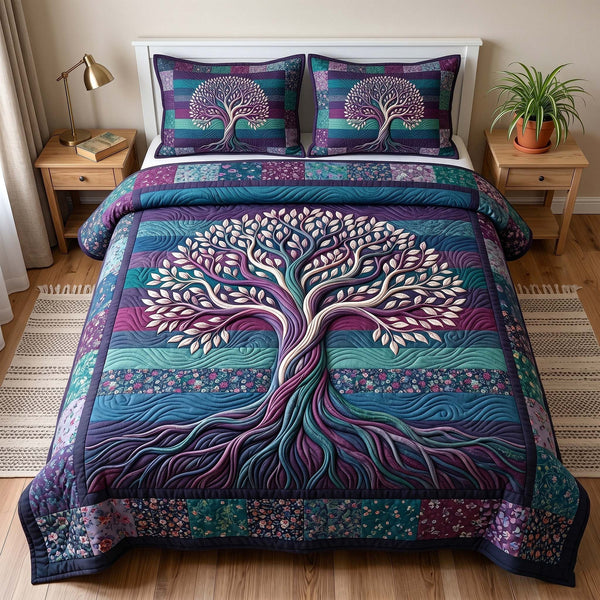 Eternal Roots 3-Piece Quilted Bedding Set - Design 7 — quilt and two matching pillow shams