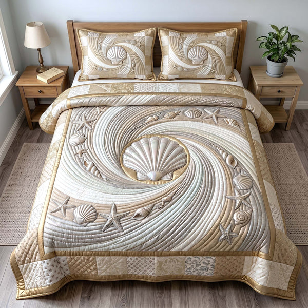 Coastal Whisper 3-Piece Quilted Bedding Set - Design 15 — quilt and two matching pillow shams