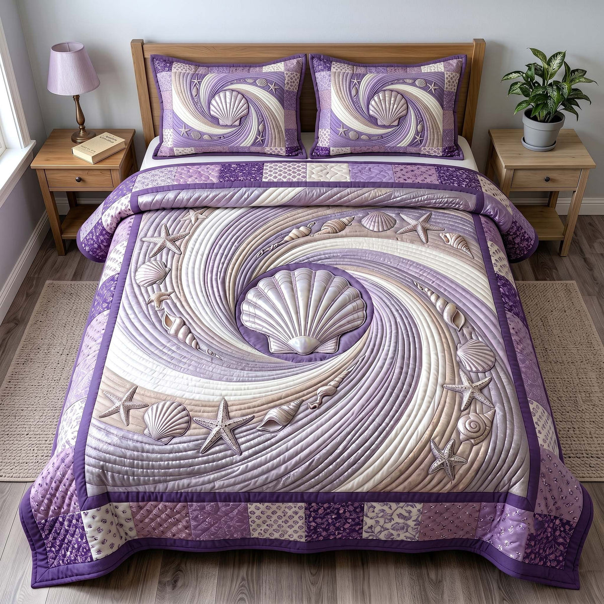 Coastal Whisper 3-Piece Quilted Bedding Set - Design 16 — quilt and two matching pillow shams