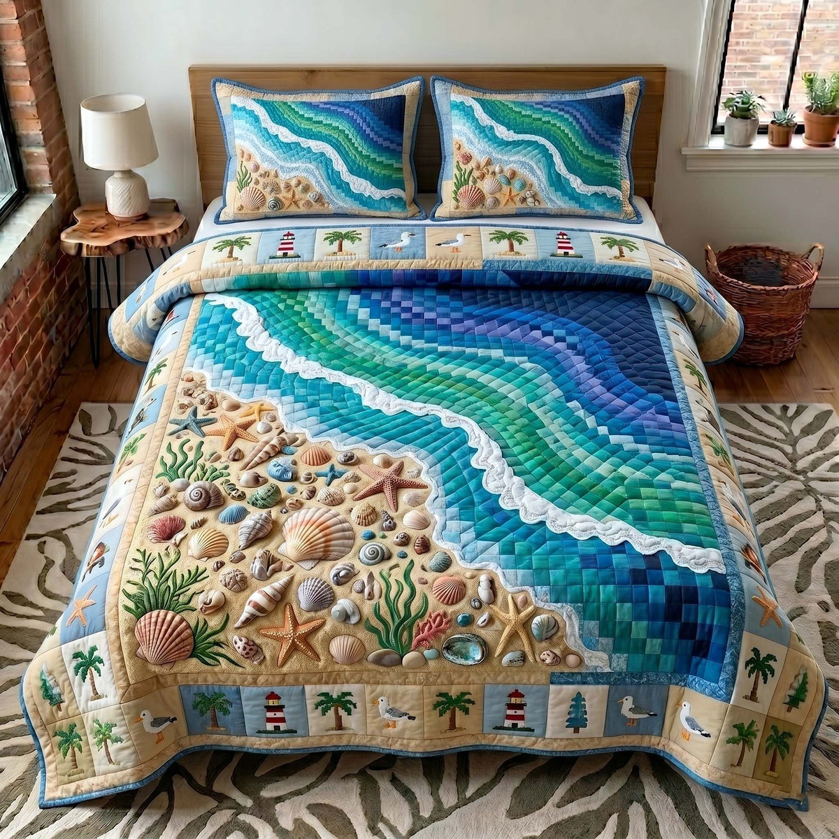 Coastal Whisper 3-Piece Quilted Bedding Set - Design 25 — quilt and two matching pillow shams