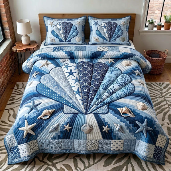 Coastal Whisper 3-Piece Quilted Bedding Set - Design 26 — quilt and two matching pillow shams