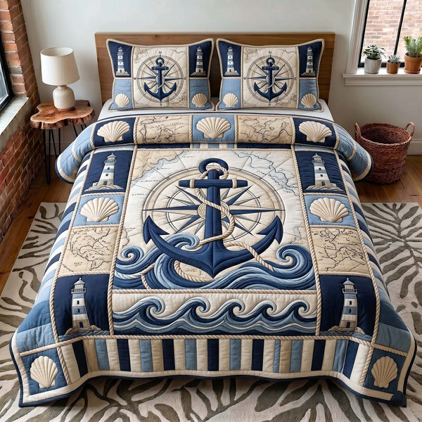 Classic Mariner 3-Piece Quilted Bedding Set — quilt and two matching pillow shams
