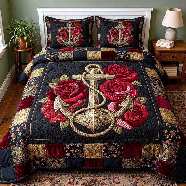 Elegant Anchor 3-Piece Quilted Bedding Set — quilt and two matching pillow shams