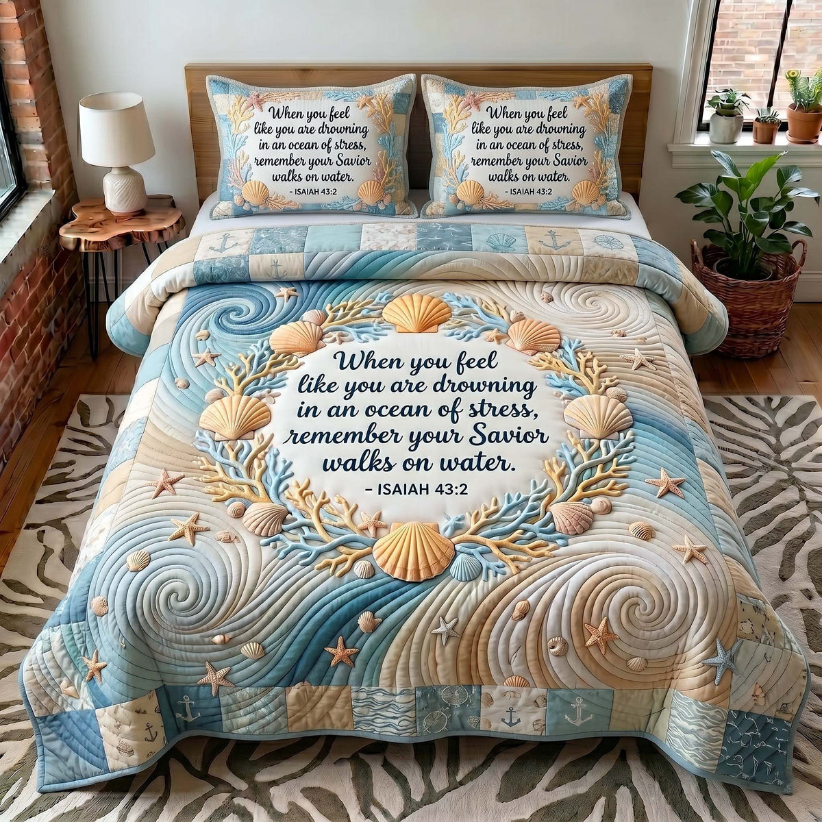 Coastal Blessings 3-Piece Quilted Bedding Set - Design 1 — quilt and two matching pillow shams