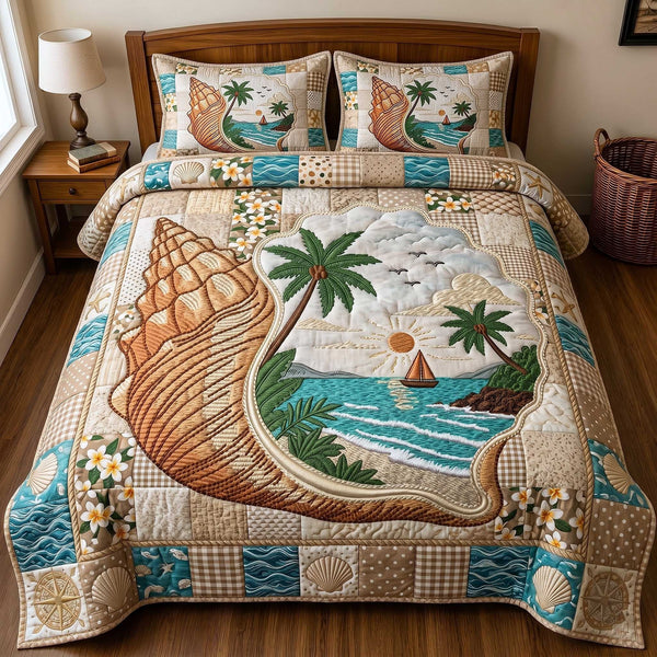 Coastal Serenity 3-Piece Quilted Bedding Set - Design 7 — quilt and two matching pillow shams