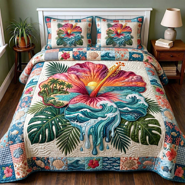Coastal Serenity 3-Piece Quilted Bedding Set - Design 8 — quilt and two matching pillow shams