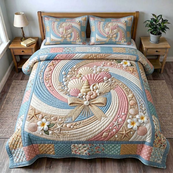 Coastal Serenity 3-Piece Quilted Bedding Set - Design 9 — quilt and two matching pillow shams