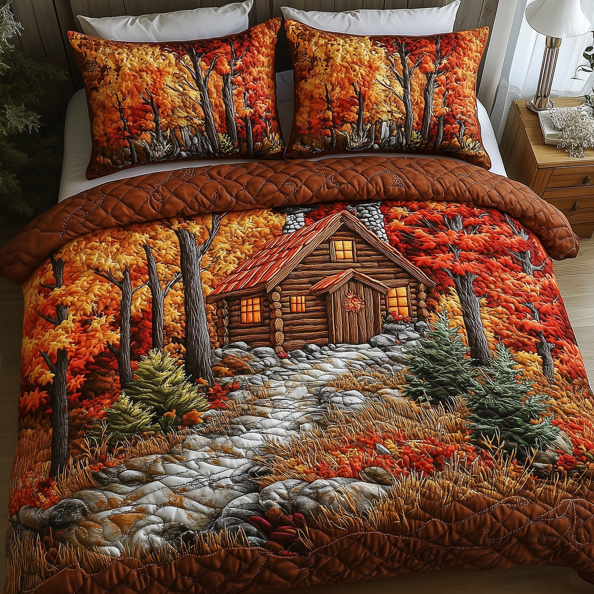 Autumn Soul Log Cabin 3-Piece Quilted Bedding Set — quilt and two matching pillow shams