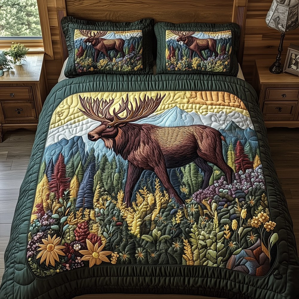Enchanted Woodland Moose 3-Piece Quilted Bedding Set — quilt and two matching pillow shams