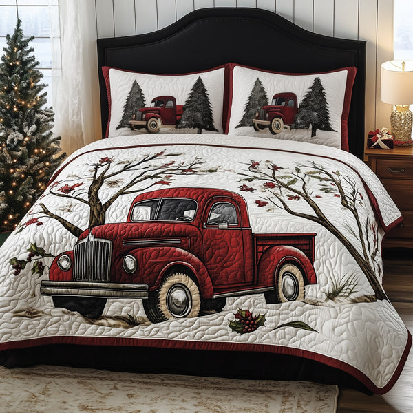 Christmas Truck 3-Piece Quilted Bedding Set - Design 6 — quilt and two matching pillow shams