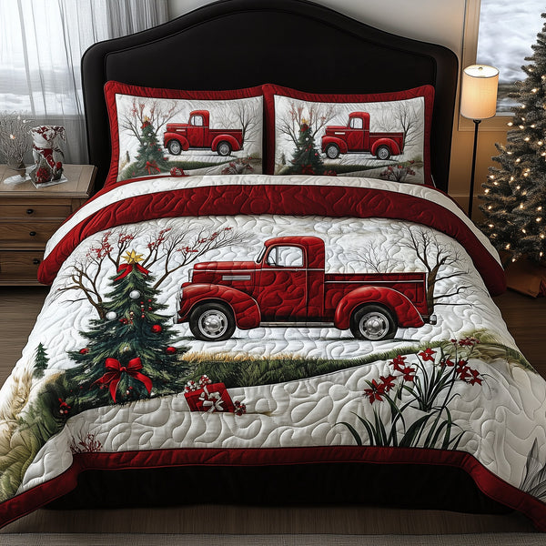Christmas Truck 3-Piece Quilted Bedding Set - Design 7 — quilt and two matching pillow shams